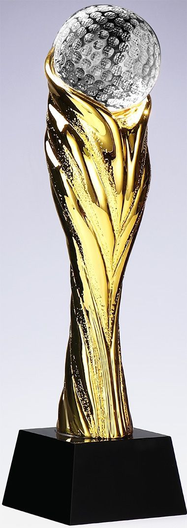 A68422 Golf Design-Trophäe mit Kristallglas-Sockel | 30,0 cm