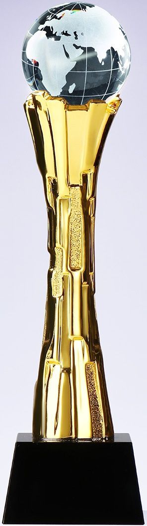 A68423 Weltkugel Design-Trophäe mit Kristallglas-Sockel | 30,0 cm