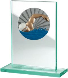 W511.007 Schwimm - Schwimmer Glastrophäe inkl. Beschriftung | 100x150 mm
