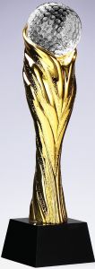 A68422 Golf Design-Trophäe auf schwarzen Kristallglas-Sockel | 30,0 cm