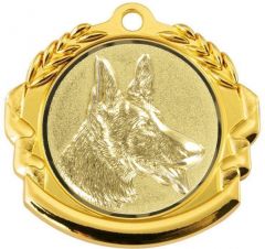 9360.021 Schäferhund Medaille 70 mm Ø mit 3D Motiv inkl. Band / Kordel | montiert